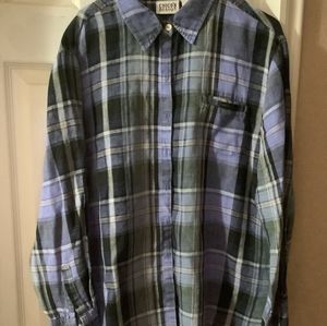 Chico's design plaid Blue and black, Button down shirt size 3